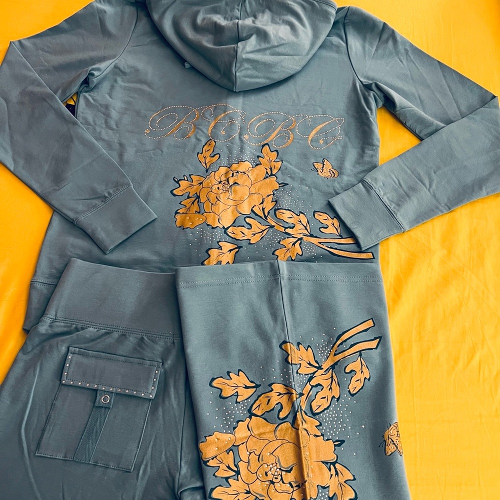 BCBGMaxAzria Teal and Gold Jumpsuit